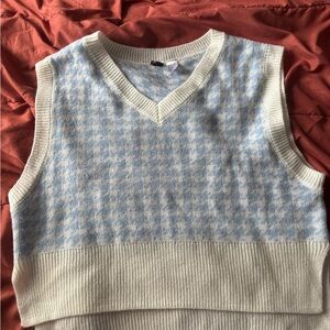H&M Light Blue and Cream V-Neck Sweater Vest